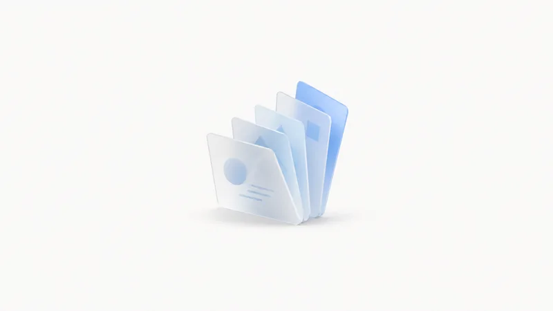 Abstract an unfolding fan of luminous lesson tiles stepping upward motif centred on a seamless pale off-white studio background, generous empty margin for overlaid branding