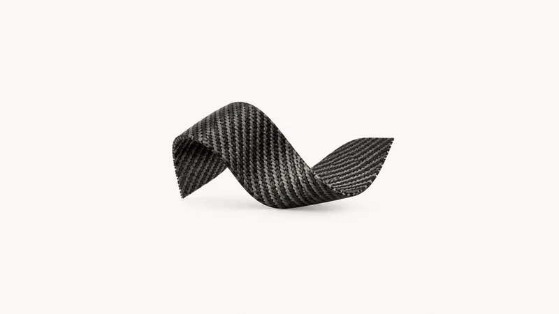 Abstract a twill weave of dark fibres flowing in soft light motif centred on a seamless pale off-white studio background, generous empty margin for overlaid branding