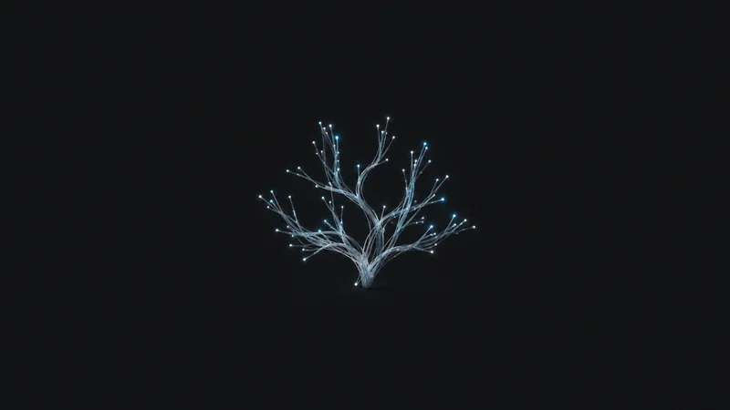 Abstract a branching lattice of glowing fibre-optic strands motif centred on a seamless deep charcoal near-black studio background, generous empty margin for overlaid branding