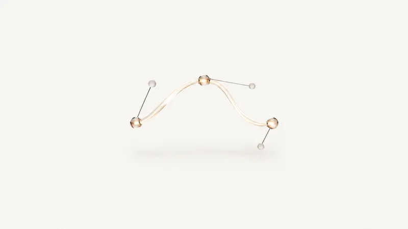 Abstract a bezier curve of light with its control handles floating free motif centred on a seamless pale off-white studio background, generous empty margin for overlaid branding