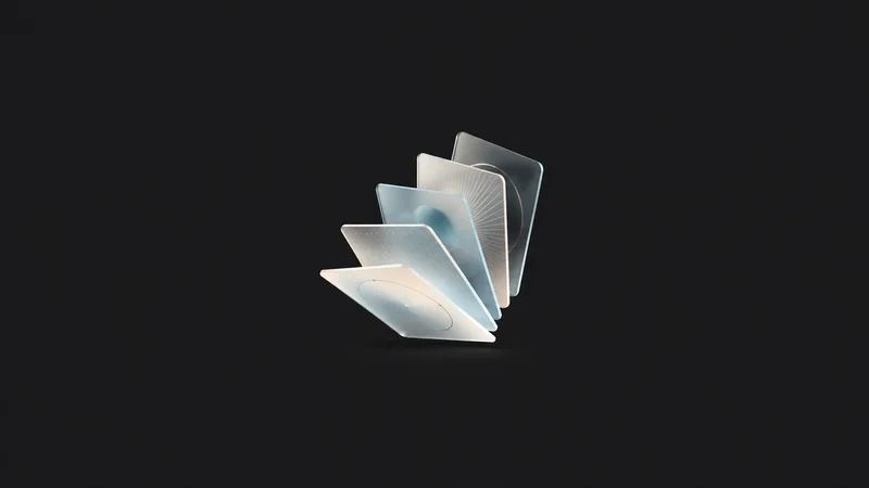 Abstract an unfolding fan of luminous lesson tiles stepping upward motif centred on a seamless deep charcoal near-black studio background, generous empty margin for overlaid branding
