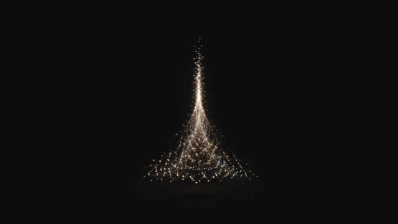 Abstract a field of tiny points of light rising into a single converging stream motif centred on a seamless deep charcoal near-black studio background, generous empty margin for overlaid branding