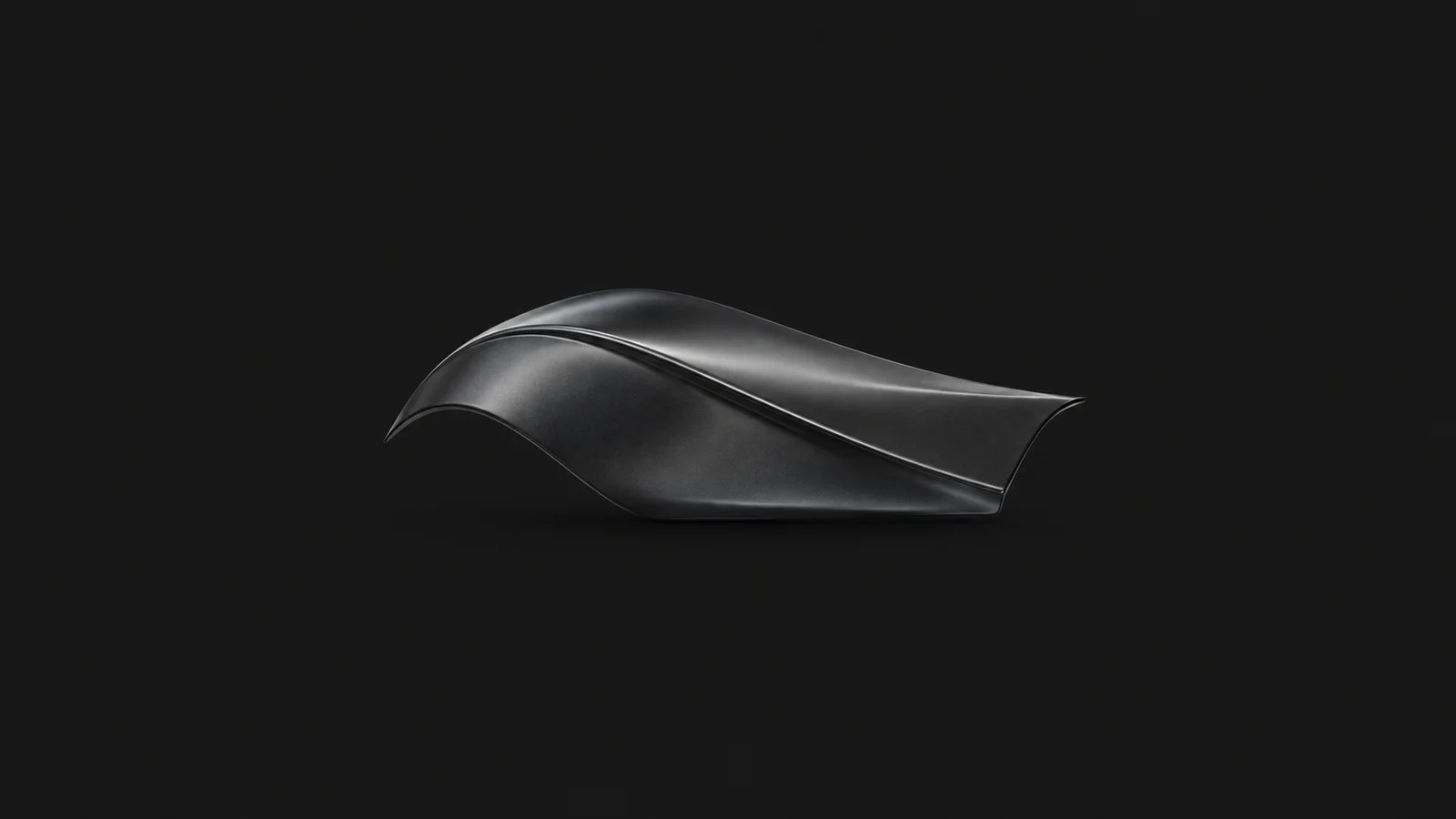 Abstract a flowing car body-line contour in painted metal motif centred on a seamless deep charcoal near-black studio background, generous empty margin for overlaid branding