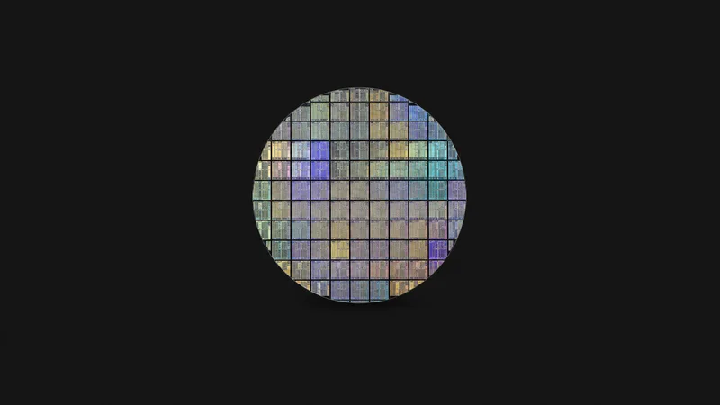 Abstract a die-grid tessellation of iridescent squares motif centred on a seamless deep charcoal near-black studio background, generous empty margin for overlaid branding