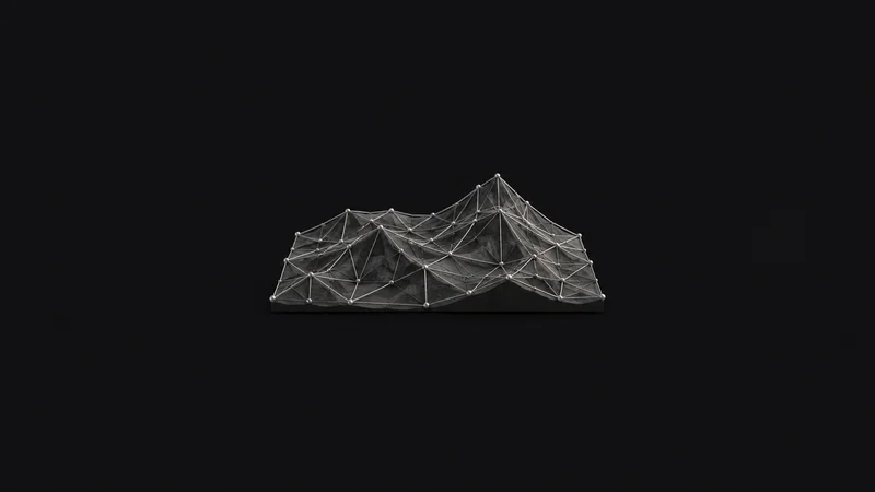 Abstract a triangulated survey mesh of thin steel lines over a matte plane motif centred on a seamless deep charcoal near-black studio background, generous empty margin for overlaid branding