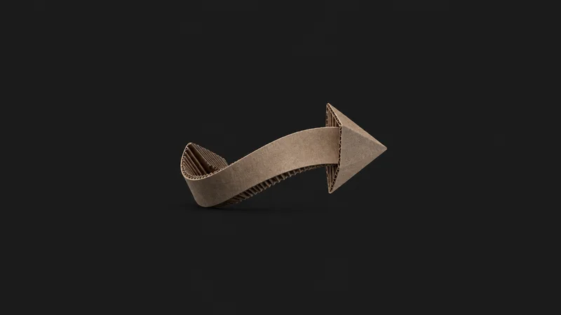 Abstract an arrow of folded corrugated card sweeping across the frame motif centred on a seamless deep charcoal near-black studio background, generous empty margin for overlaid branding