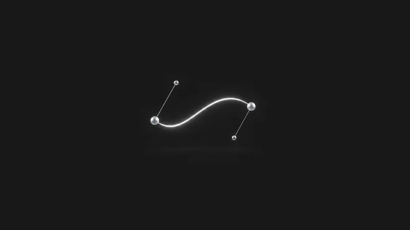 Abstract a bezier curve of light with its control handles floating free motif centred on a seamless deep charcoal near-black studio background, generous empty margin for overlaid branding