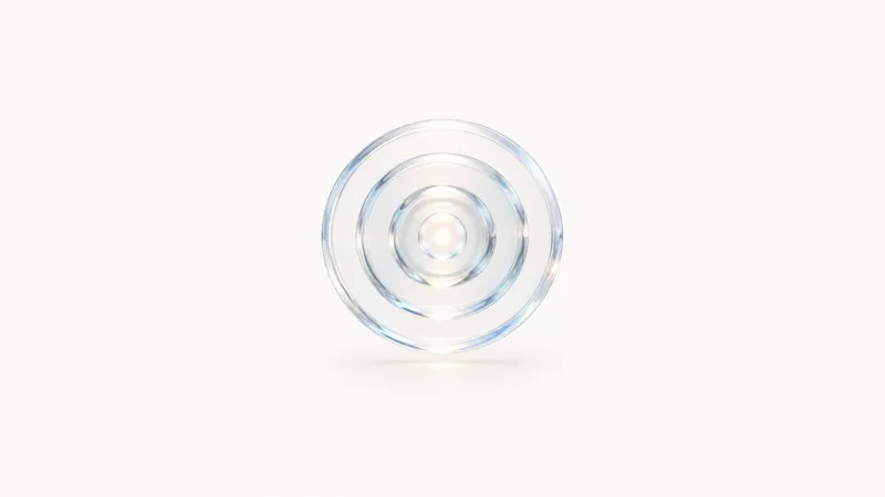 Abstract concentric pulse rings radiating from a single bright point motif centred on a seamless pale off-white studio background, generous empty margin for overlaid branding