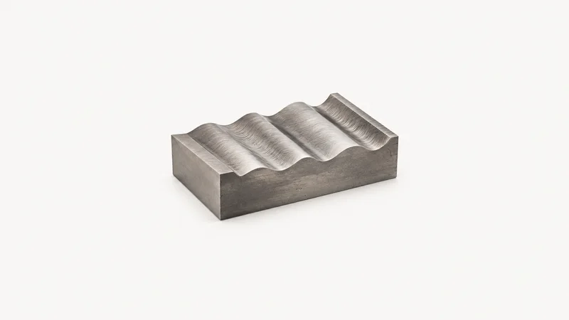Abstract a machined ripple pattern of hand-scraped ways motif centred on a seamless pale off-white studio background, generous empty margin for overlaid branding