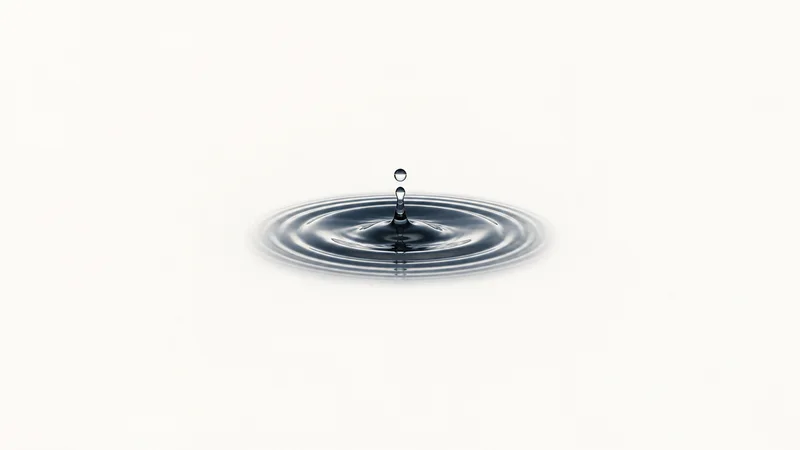 Abstract concentric ripples spreading across dark still water motif centred on a seamless pale off-white studio background, generous empty margin for overlaid branding