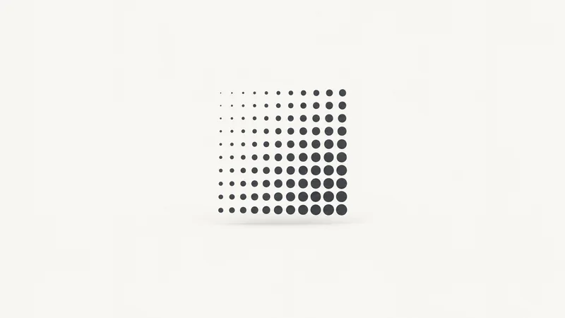 Abstract a grid of halftone dots swelling in size across the frame motif centred on a seamless pale off-white studio background, generous empty margin for overlaid branding