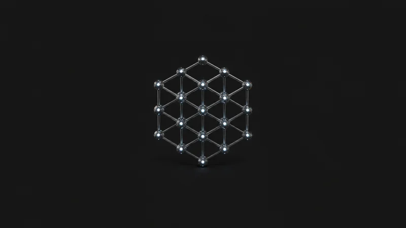 Abstract a hexagonal mesh of nodes lit at each junction motif centred on a seamless deep charcoal near-black studio background, generous empty margin for overlaid branding