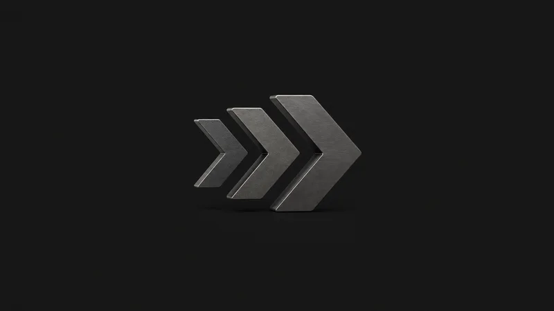Abstract a sequence of nested chevron arrows sweeping left to right motif centred on a seamless deep charcoal near-black studio background, generous empty margin for overlaid branding