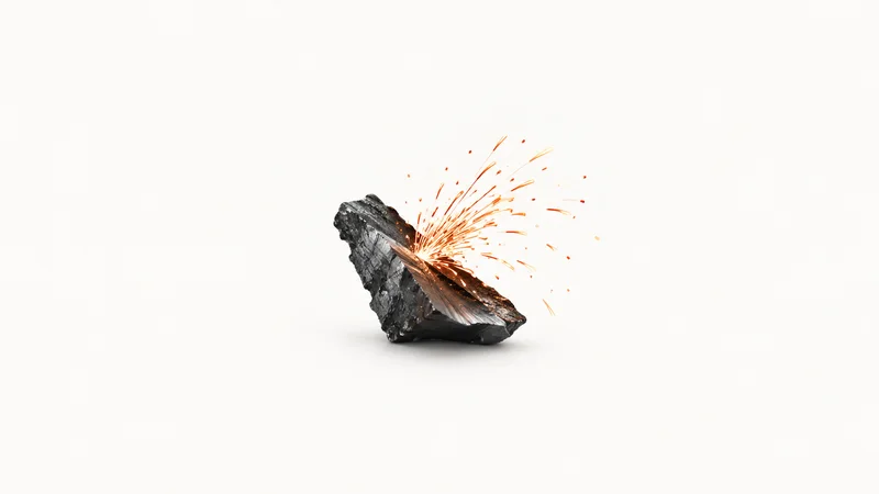 Abstract a spray of orange grinding sparks arcing across darkness motif centred on a seamless pale off-white studio background, generous empty margin for overlaid branding