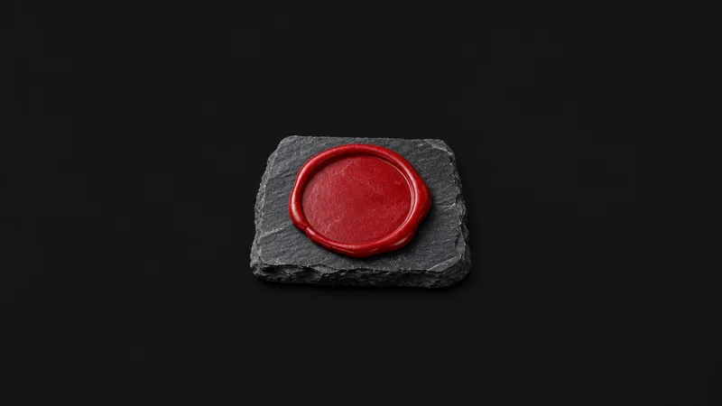 Abstract a red wax disc cooling on a slab of dark slate motif centred on a seamless deep charcoal near-black studio background, generous empty margin for overlaid branding