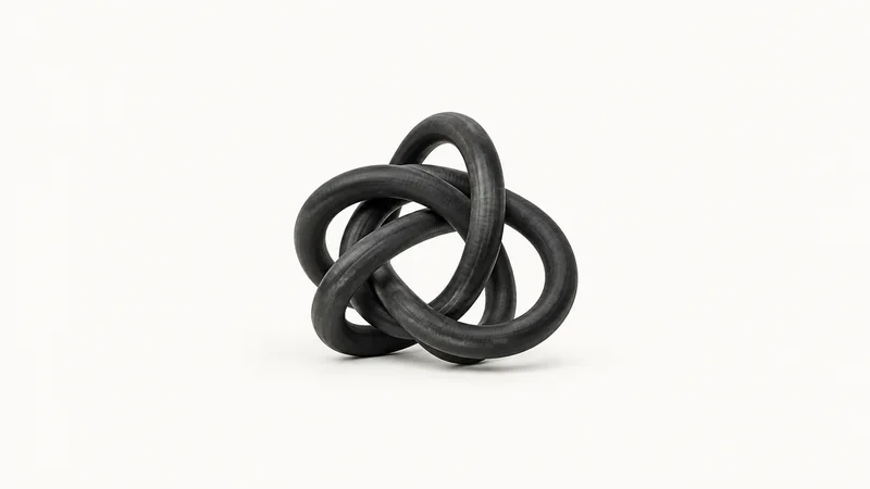 Abstract a bundle of hydraulic hose curves in black rubber motif centred on a seamless pale off-white studio background, generous empty margin for overlaid branding