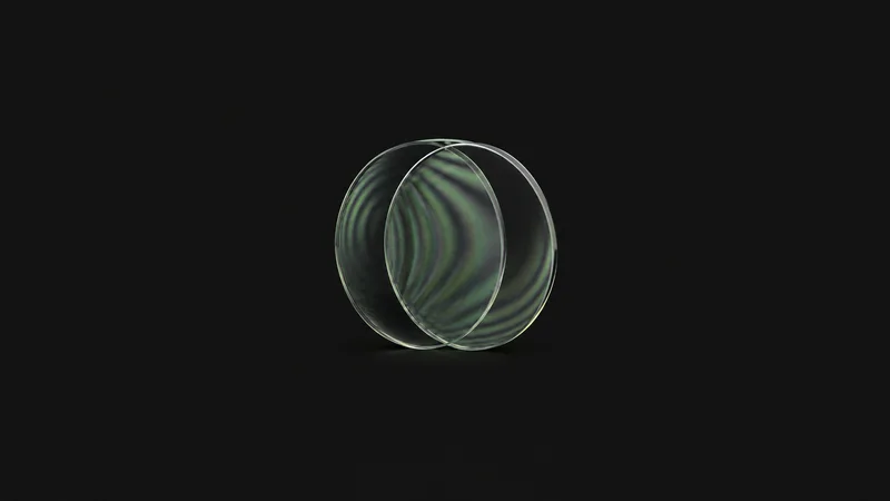 Abstract overlapping interference fringes in pale green motif centred on a seamless deep charcoal near-black studio background, generous empty margin for overlaid branding