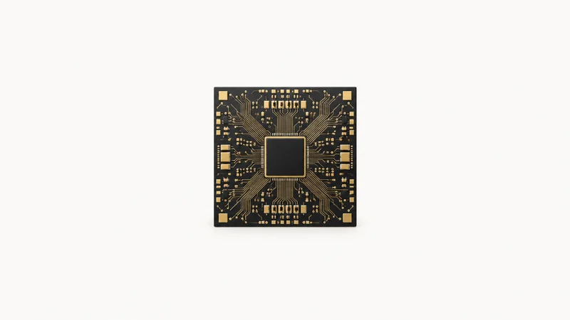 Abstract a lattice of gold circuit traces on a dark matte plane motif centred on a seamless pale off-white studio background, generous empty margin for overlaid branding