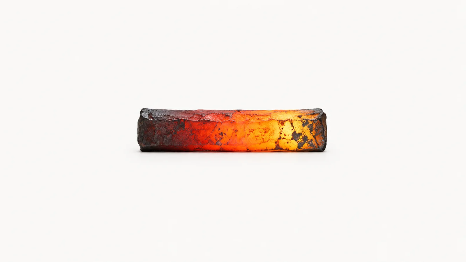 Abstract a gradient of iron heat colours from cherry red to straw yellow across a bar motif centred on a seamless pale off-white studio background, generous empty margin for overlaid branding