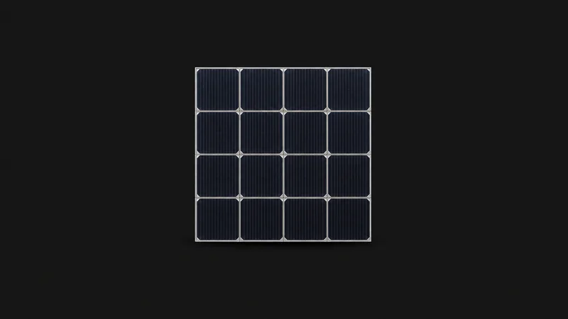 Abstract a tessellated field of dark solar-cell squares with silver seams motif centred on a seamless deep charcoal near-black studio background, generous empty margin for overlaid branding