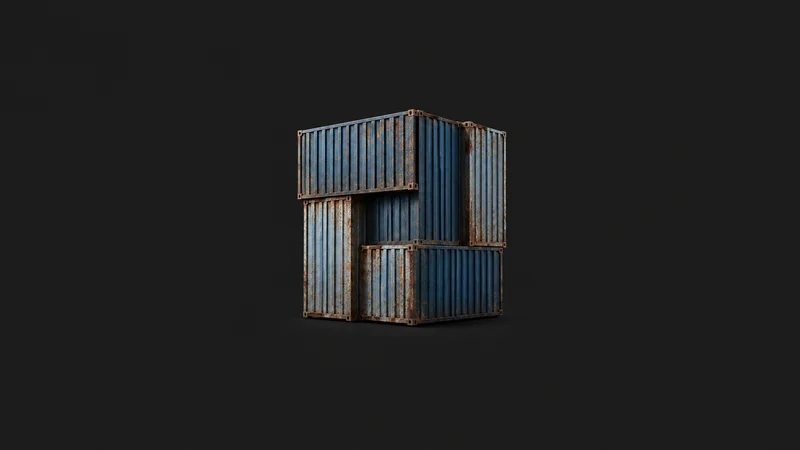 Abstract a grid of corrugated steel ribs shifting through blue and rust tones motif centred on a seamless deep charcoal near-black studio background, generous empty margin for overlaid branding
