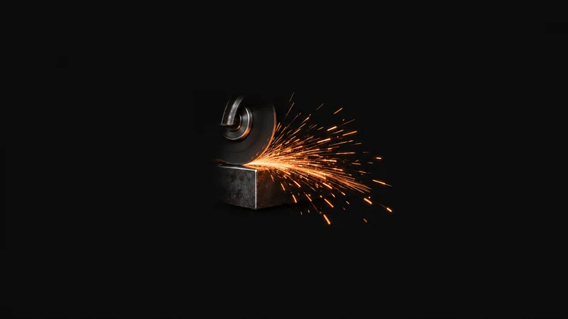Abstract a spray of orange grinding sparks arcing across darkness motif centred on a seamless deep charcoal near-black studio background, generous empty margin for overlaid branding