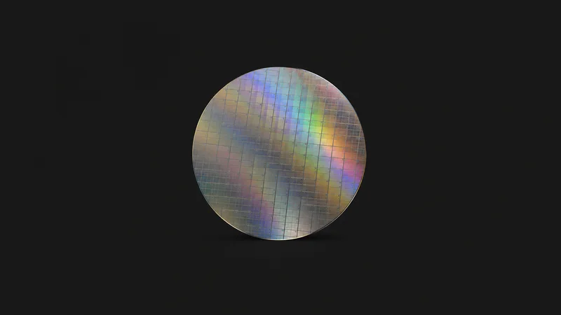 Abstract a diffraction-rainbow sheen across a mirror-polished disc motif centred on a seamless deep charcoal near-black studio background, generous empty margin for overlaid branding