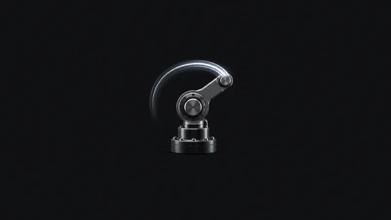 Abstract a motion-path trail of light around a pivot point motif centred on a seamless deep charcoal near-black studio background, generous empty margin for overlaid branding