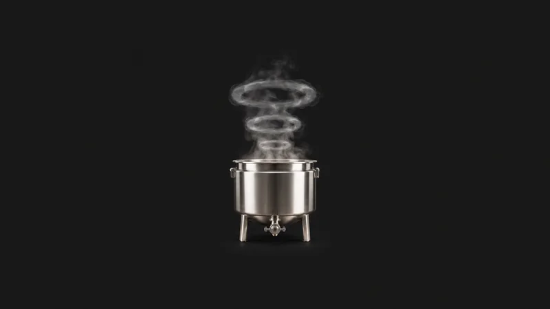 Abstract concentric rings of steam rising from a polished kettle motif centred on a seamless deep charcoal near-black studio background, generous empty margin for overlaid branding