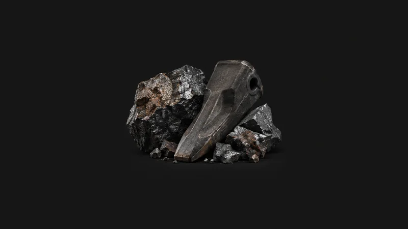Abstract a scattering of ore fragments catching a single light motif centred on a seamless deep charcoal near-black studio background, generous empty margin for overlaid branding