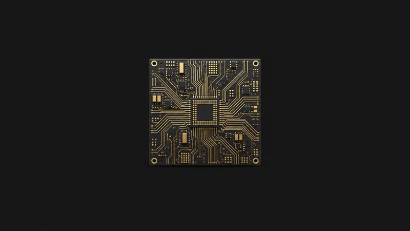 Abstract a lattice of gold circuit traces on a dark matte plane motif centred on a seamless deep charcoal near-black studio background, generous empty margin for overlaid branding