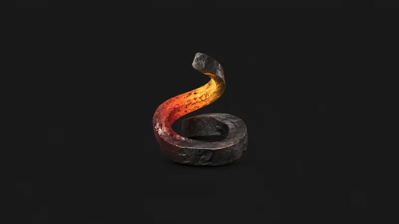 Abstract a gradient of iron heat colours from cherry red to straw yellow across a bar motif centred on a seamless deep charcoal near-black studio background, generous empty margin for overlaid branding
