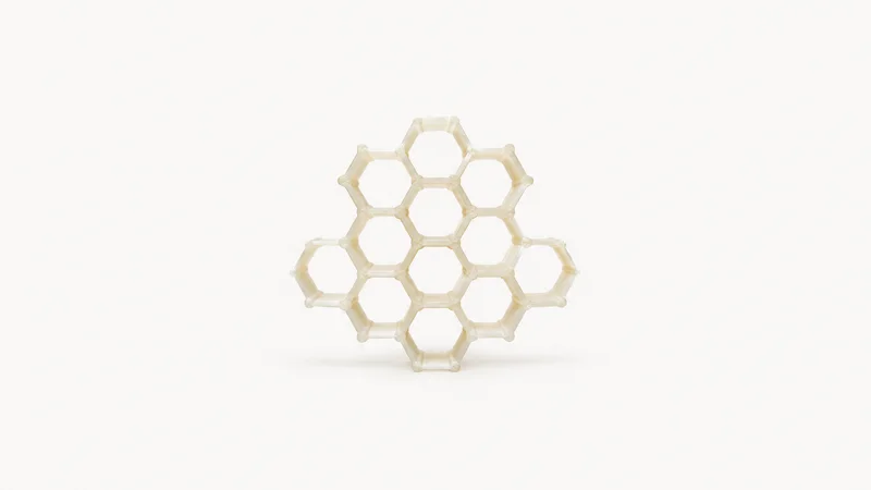 Abstract a honeycomb of moulded plastic ribs seen edge-on motif centred on a seamless pale off-white studio background, generous empty margin for overlaid branding