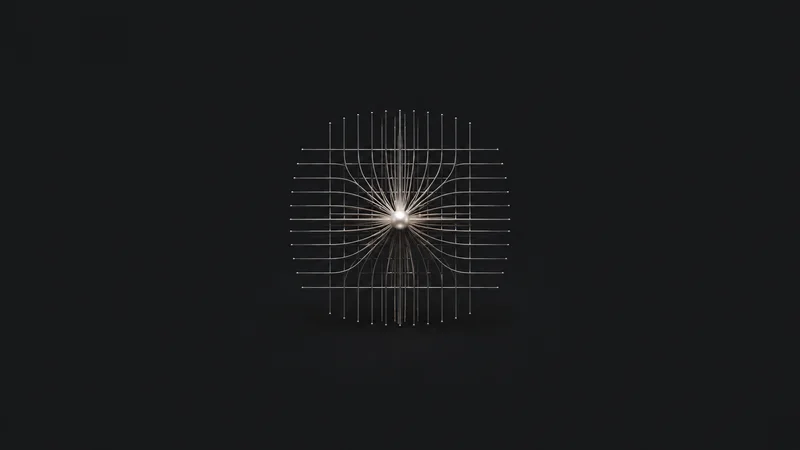 Abstract a grid of ruled lines converging into a single bright total motif centred on a seamless deep charcoal near-black studio background, generous empty margin for overlaid branding
