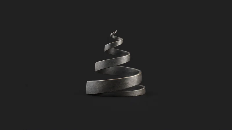 Abstract a compound-growth spiral widening outward in soft light motif centred on a seamless deep charcoal near-black studio background, generous empty margin for overlaid branding