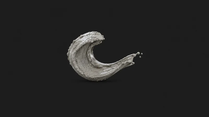 Abstract a pour of wet concrete swirled into a smooth grey curve motif centred on a seamless deep charcoal near-black studio background, generous empty margin for overlaid branding