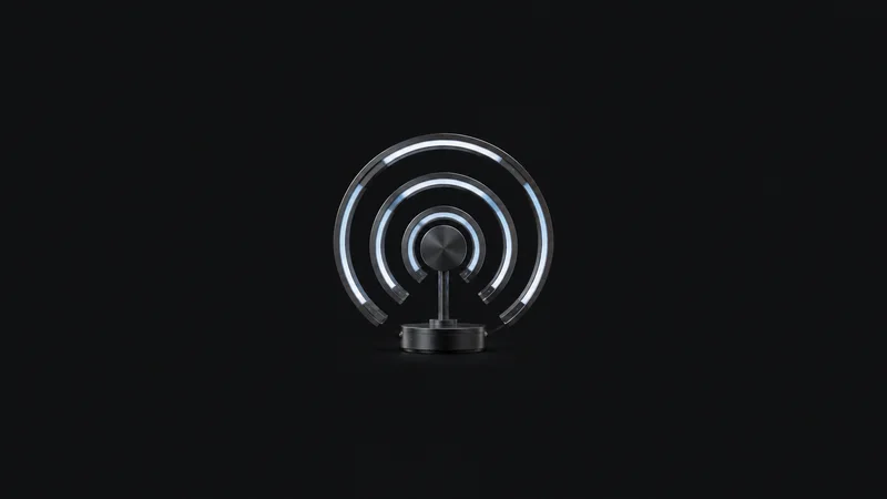 Abstract concentric pulses of signal rendered as glowing arcs motif centred on a seamless deep charcoal near-black studio background, generous empty margin for overlaid branding