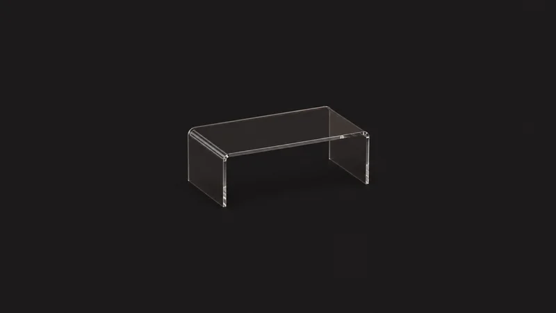 Isolated an acrylic sign riser centred on a seamless deep charcoal near-black studio background, generous empty margin on every side for overlaid branding