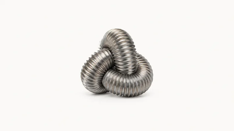 Abstract a macro pattern of rolled bolt threads motif centred on a seamless pale off-white studio background, generous empty margin for overlaid branding