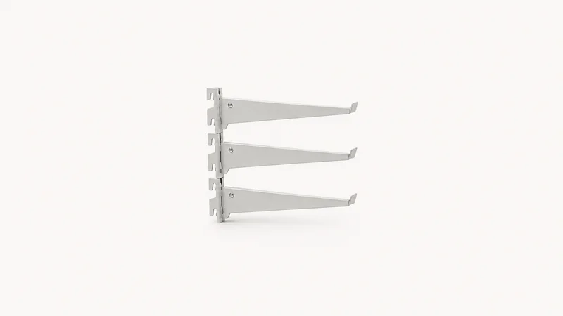 Abstract a repeating pattern of gondola shelf brackets motif centred on a seamless pale off-white studio background, generous empty margin for overlaid branding