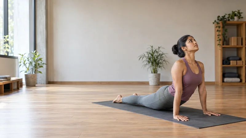 A yoga instructor leading a Sun Salutation (Surya Namaskar) sequence, soft even indoor light