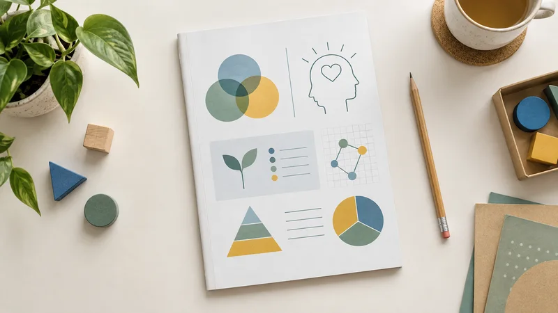 Styled flat-lay of a printed STEM enrichment workbook or module handout on a clean background, soft studio light, generous negative space for overlaid text