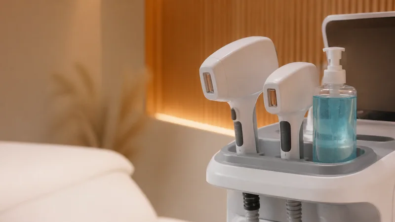 Close, clean detail of the cooling gel and applicator wands, warm interior light, no people in frame