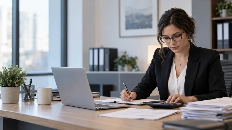 A accountant reconciling accounts on a spreadsheet, soft even indoor light