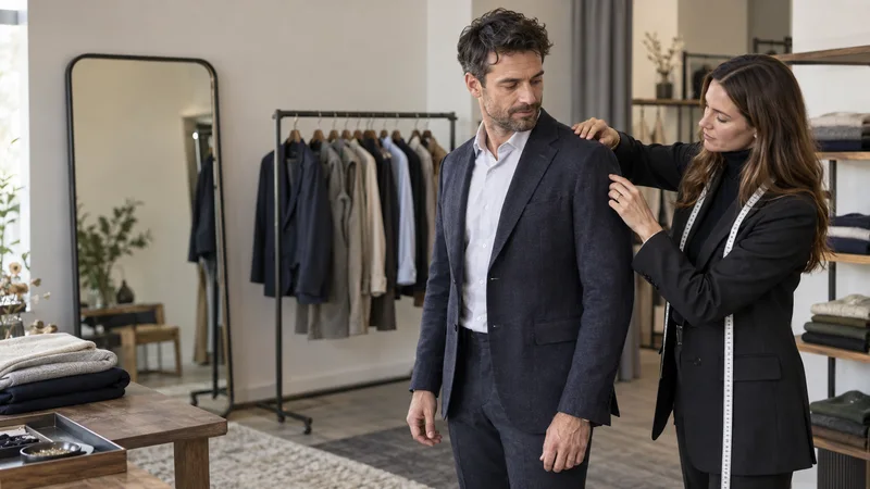A fashion stylist advising a customer on sizing, soft even indoor light